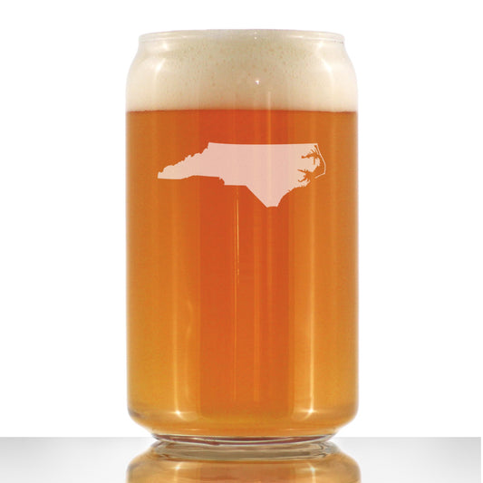 North Carolina State Outline Beer Can Pint Glass - State Themed Drinking Decor and Gifts for North Carolinian Women & Men - 16 Oz Glasses