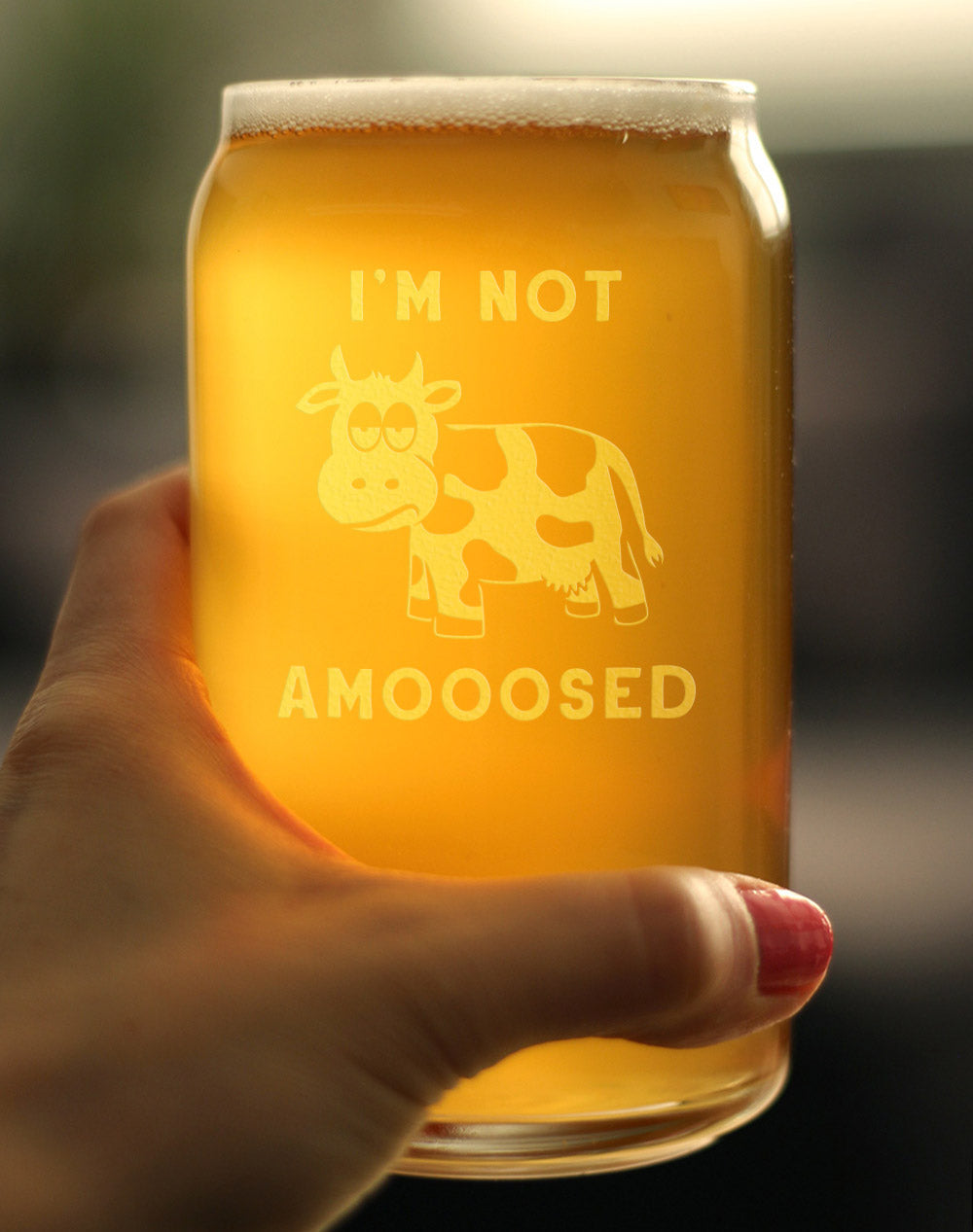 Not Amooosed - Beer Can Pint Glass for Beer - Funny Cow Gifts for Men & Women - Fun Cow Themed Decor