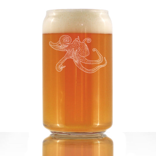 Octopus Engraved Beer Can Pint Glass, Decorative Gifts for Beach House, Nautical Themed Birthday Gift for Men & Women Who Love Octopuses