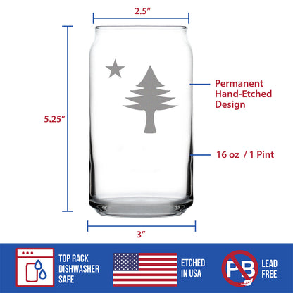 Old Maine Flag Beer Can Pint Glass - Original 1901 State of Maine Flag Gifts for Women & Men Mainers - 16 Oz Can Shaped Glasses