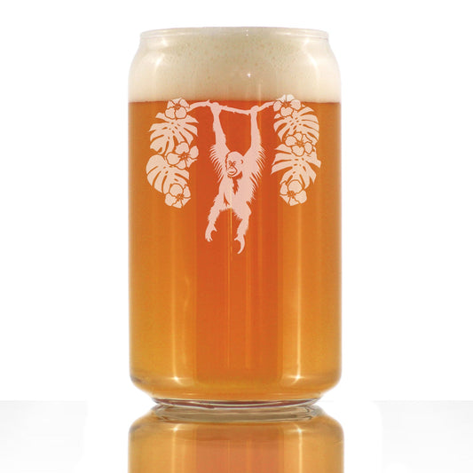 Orangutan Beer Can Pint Glass - Fun Wild Animal Themed Decor and Gifts for Lovers of Apes and Monkeys - 16 Oz Glasses