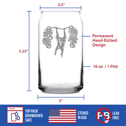 Orangutan Beer Can Pint Glass - Fun Wild Animal Themed Decor and Gifts for Lovers of Apes and Monkeys - 16 Oz Glasses