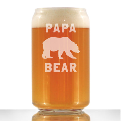 Papa Bear Beer Can Pint Glass - Cute Funny Dad Gift Ideas for Father's Day or Birthday - 16 Oz Glasses