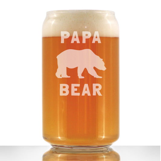 Papa Bear Beer Can Pint Glass - Cute Funny Dad Gift Ideas for Father's Day or Birthday - 16 Oz Glasses