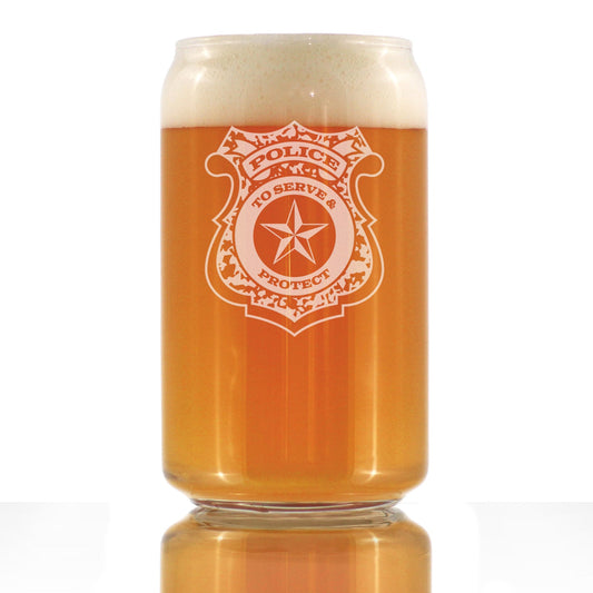 Police Badge Engraved Beer Can Pint Glass, Unique Gifts for Police Officers, Law Enforcement Gift