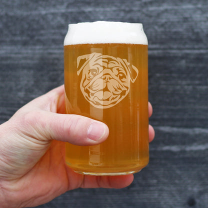 Happy Pug Beer Can Pint Glass - Fun Dog Themed Decor and Gifts for Moms & Dads of Pugs - 16 oz Glasses