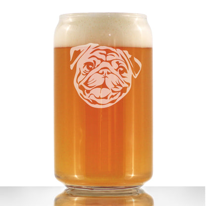 Happy Pug Beer Can Pint Glass - Fun Dog Themed Decor and Gifts for Moms & Dads of Pugs - 16 oz Glasses