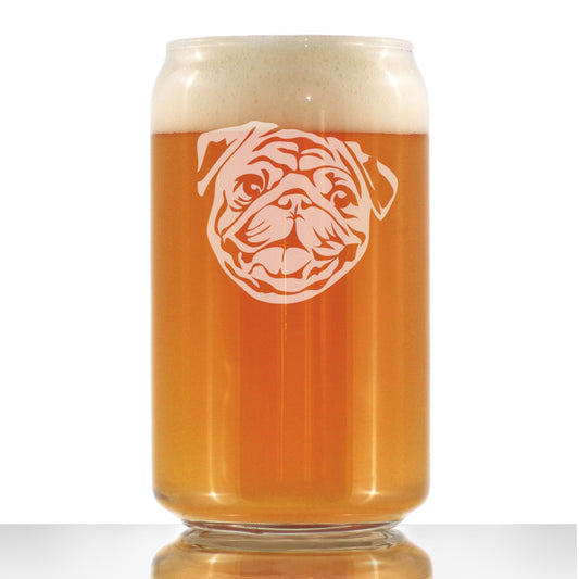 Happy Pug Beer Can Pint Glass - Fun Dog Themed Decor and Gifts for Moms & Dads of Pugs - 16 oz Glasses