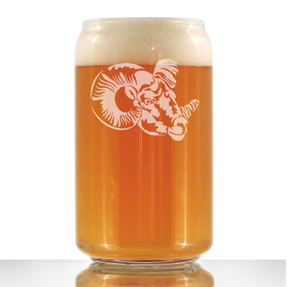 Ram Face Beer Can Pint Glass - Bighorn Sheep Themed Decor and Gifts for Rocky Mountain Animal Lovers - 16 Oz Glasses