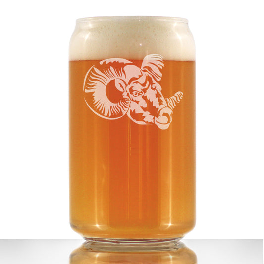 Ram Face Beer Can Pint Glass - Bighorn Sheep Themed Decor and Gifts for Rocky Mountain Animal Lovers - 16 Oz Glasses