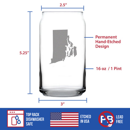 Rhode Island State Outline Beer Can Pint Glass - State Themed Drinking Decor and Gifts for Rhode Islander Women & Men - 16 Oz Glasses