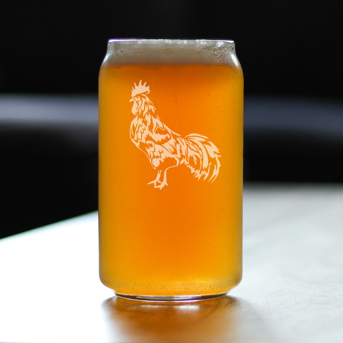 Rooster - Cute Funny Beer Can Pint Glass, Etched Sayings - Cute Farmhouse Décor Gifts for Lovers of Roosters, Chickens, and Beer
