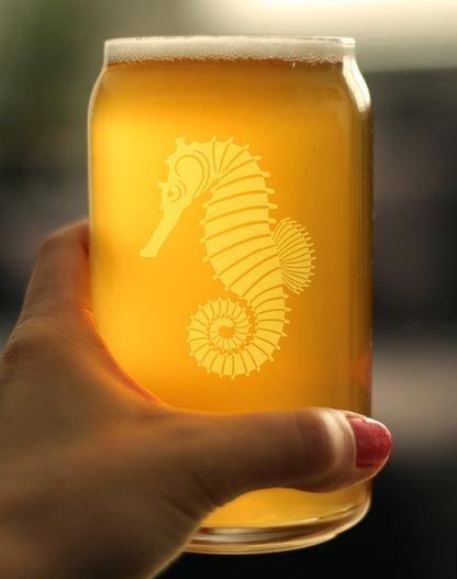 Seahorse Beer Can Pint Glass - Unique Beachy Summer Gifts and Beach House Decor - 16 Oz Glasses