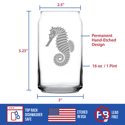 Seahorse Beer Can Pint Glass - Unique Beachy Summer Gifts and Beach House Decor - 16 Oz Glasses