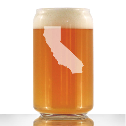 California State Outline Beer Can Pint Glass - State Themed Drinking Decor and Gifts for Californian Women & Men - 16 Oz Glasses