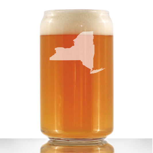 New York State Outline Beer Can Pint Glass - State Themed Drinking Decor and Gifts for New Yorker Women & Men - 16 Oz Glasses