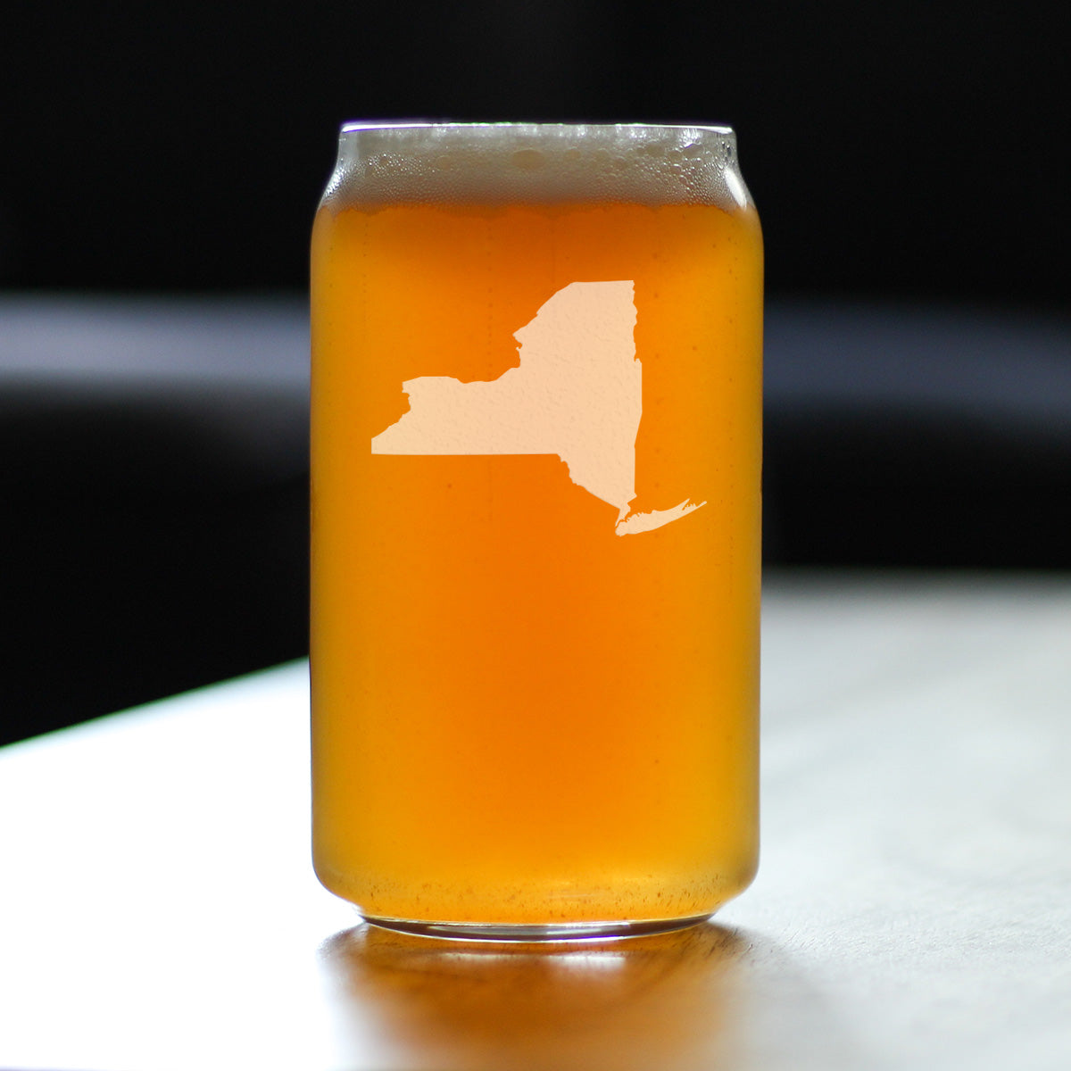 New York State Outline Beer Can Pint Glass - State Themed Drinking Decor and Gifts for New Yorker Women & Men - 16 Oz Glasses