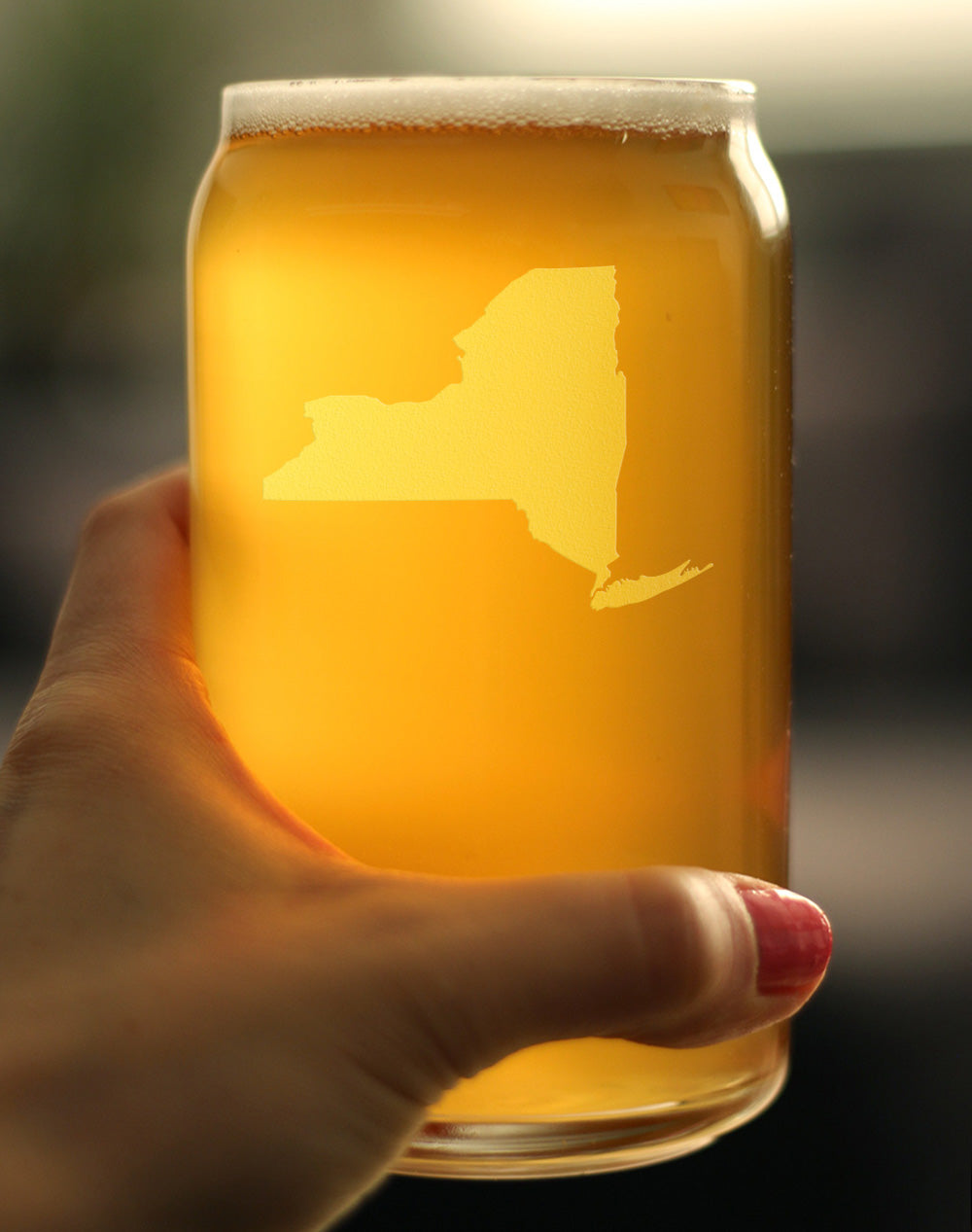 New York State Outline Beer Can Pint Glass - State Themed Drinking Decor and Gifts for New Yorker Women & Men - 16 Oz Glasses