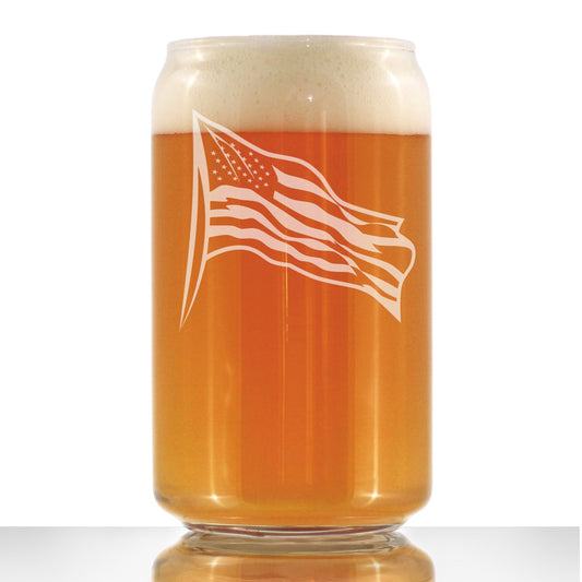 American Flag Beer Can Pint Glass - Patriotic Gift for American Men & Women - 16 oz Drinking Glasses