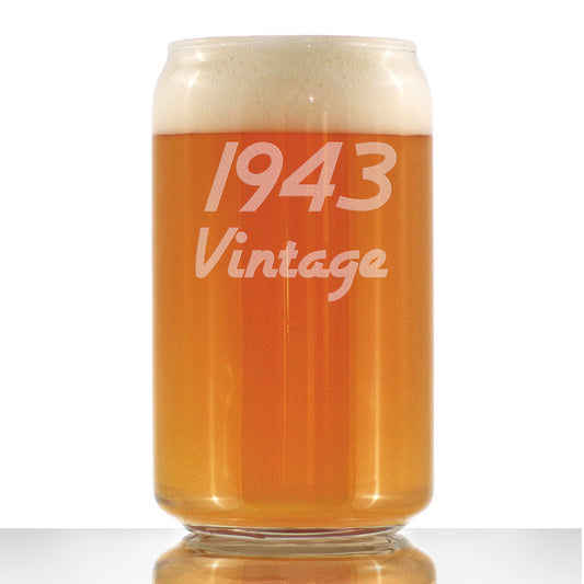Vintage 1943 - Beer Can Pint Glass - 82nd Birthday Gifts for Men or Women Turning 82 - Fun Bday Party Decor - 16 oz