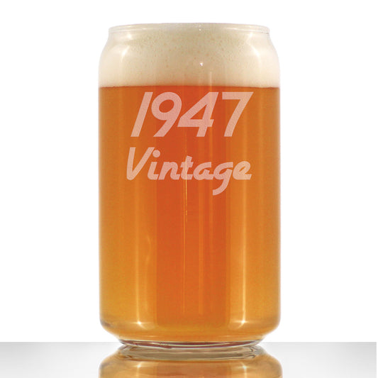Vintage 1947 - Beer Can Pint Glass - 78th Birthday Gifts for Men or Women Turning 78 - Fun Bday Party Decor - 16 oz