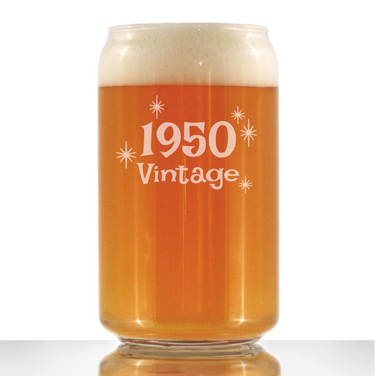 Vintage 1950 - Beer Can Pint Glass - 75th Birthday Gifts for Men or Women Turning 75 - Fun Bday Party Decor - 16 oz