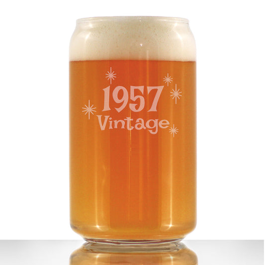 Vintage 1957 - Beer Can Pint Glass - 68th Birthday Gifts for Men or Women Turning 68 - Fun Bday Party Decor - 16 oz