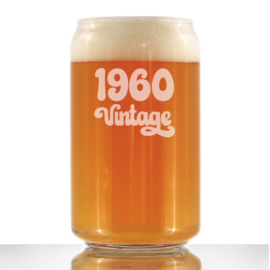 Vintage 1960 - Beer Can Pint Glass - 65th Birthday Gifts for Men or Women Turning 65 - Fun Bday Party Decor - 16 oz