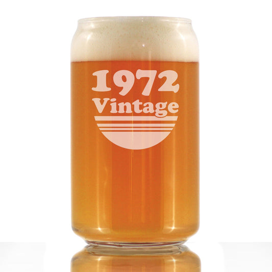 Vintage 1972 - Beer Can Pint Glass - 53rd Birthday Gifts for Men or Women Turning 53 - Fun Bday Party Decor - 16 oz