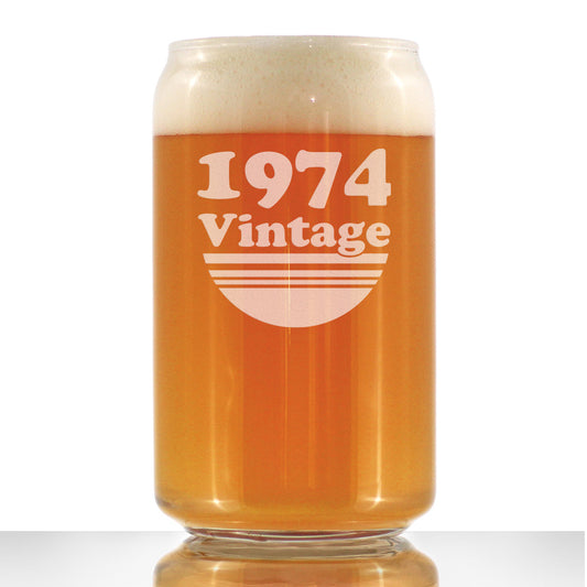 Vintage 1974 - Beer Can Pint Glass - 51st Birthday Gifts for Men or Women Turning 51 - Fun Bday Party Decor - 16 oz