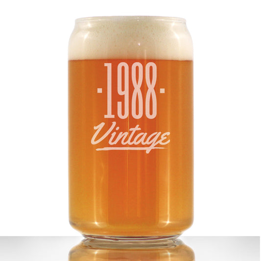 Vintage 1988 - Beer Can Pint Glass - 37th Birthday Gifts for Men or Women Turning 37 - Fun Bday Party Decor - 16 oz