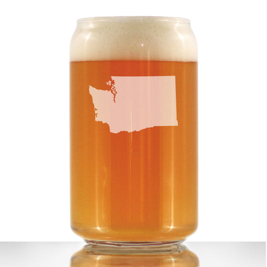 Washington State Outline Beer Can Pint Glass - State Themed Drinking Decor and Gifts for Washingtonian Women & Men - 16 Oz Glasses