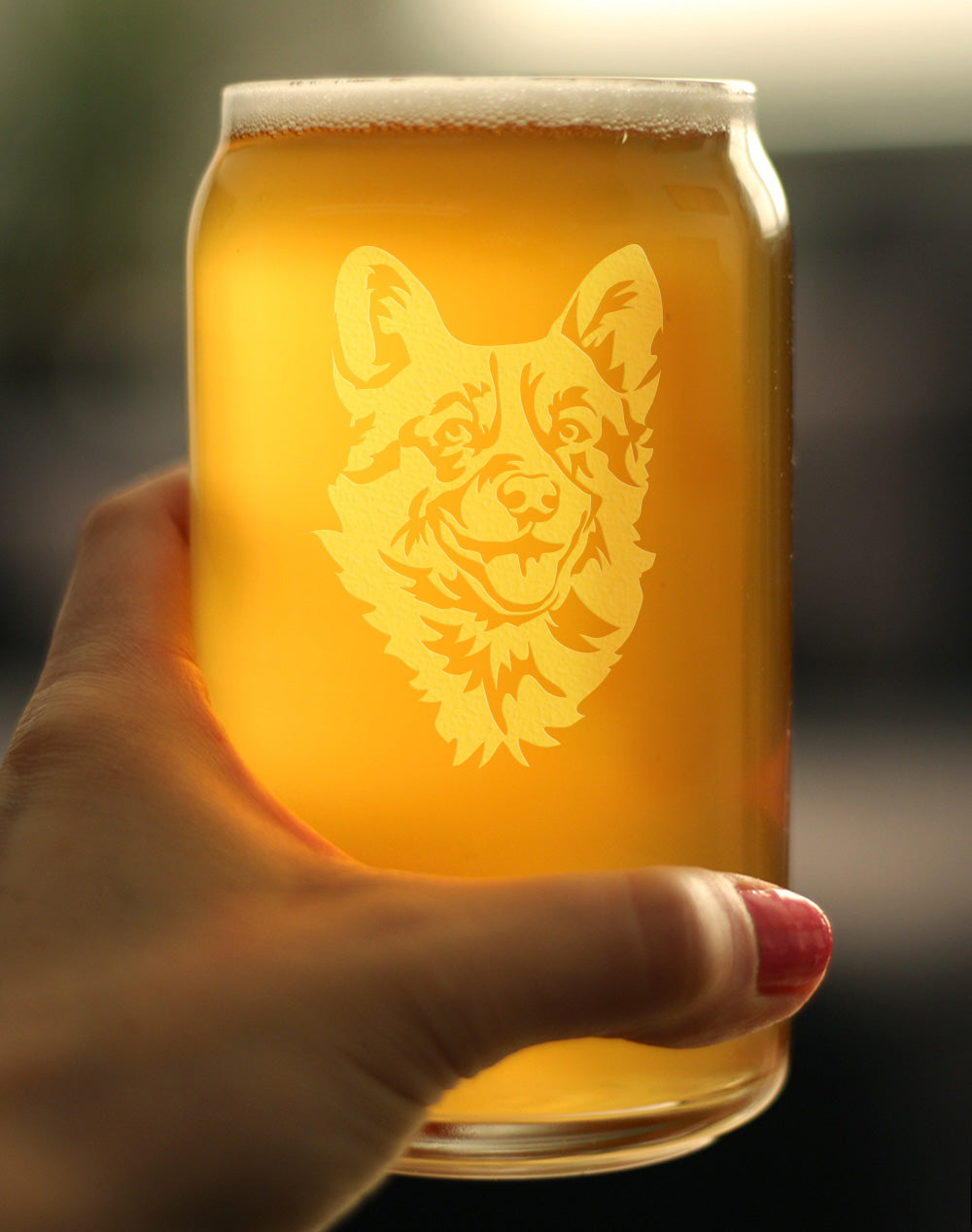 Corgi Face Beer Can Pint Glass - Unique Dog Themed Decor and Gifts for Moms & Dads of Welsh Corgies - 16 Oz