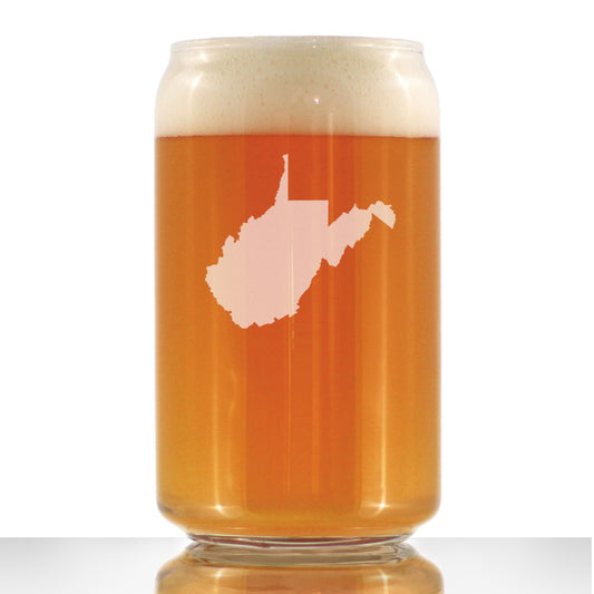 West Virginia State Outline Beer Can Pint Glass - State Themed Drinking Decor and Gifts for West Virginian Women & Men - 16 Oz Glasses