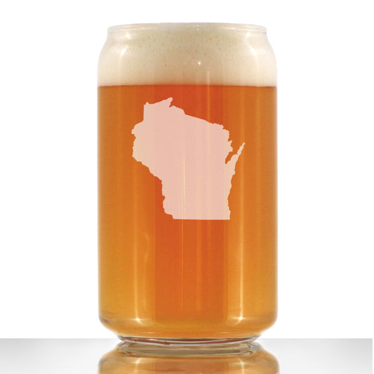 Wisconsin State Outline Beer Can Pint Glass - State Themed Drinking Decor and Gifts for Wisconsinite Women & Men - 16 Oz Glasses