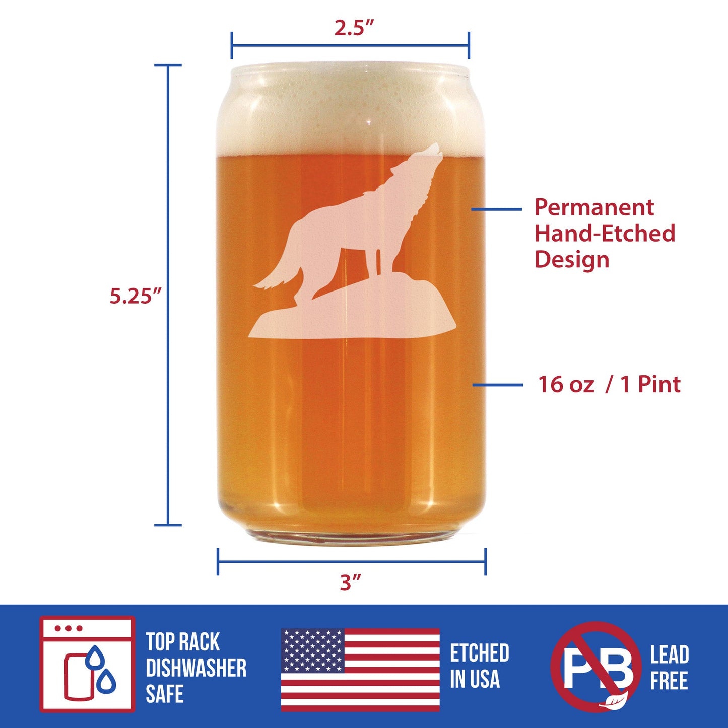 Wolf Beer Can Pint Glass - Cabin Themed Gifts or Rustic Decor for Men and Women - Fun Drinking or Party Glasses - 16 oz