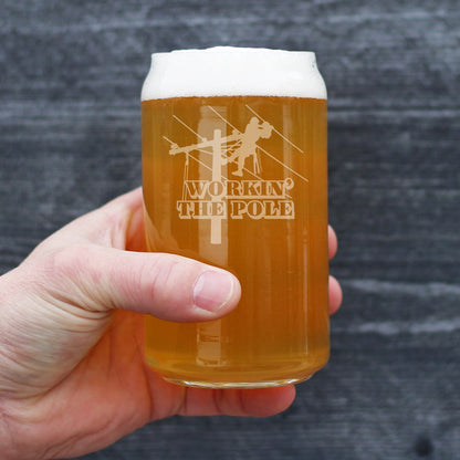 Workin' the Pole Engraved Beer Can Pint Glass, Funny Lineworker Themed Gifts for Men and Women in the Electrical Line Workforce  - 16 oz