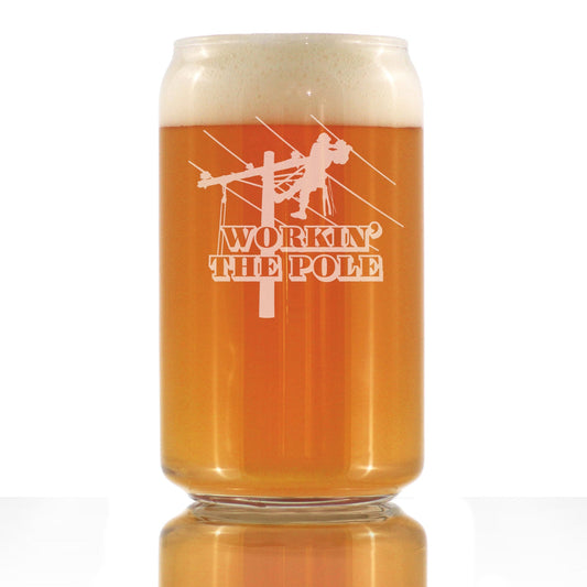 Workin' the Pole Engraved Beer Can Pint Glass, Funny Lineworker Themed Gifts for Men and Women in the Electrical Line Workforce  - 16 oz