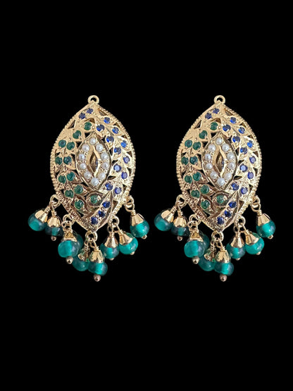 Emerlad sapphire pearl jadau silver necklace set with gold plating ( READY TO SHIP )