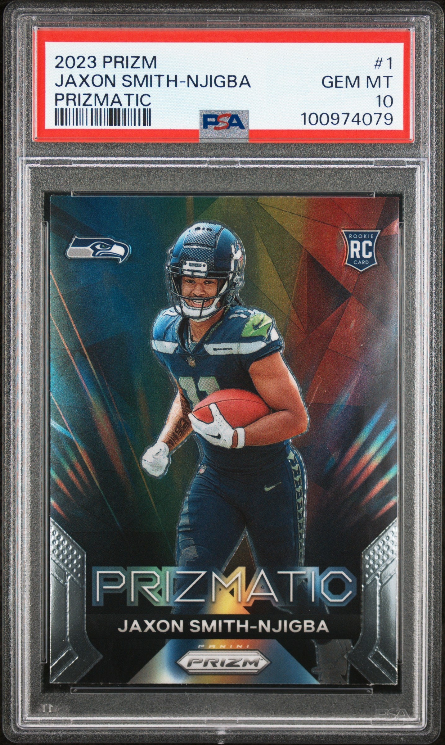 Graded 2023 Panini Prizm Jaxon Smith-Njigba #1 Prizmatic Rookie RC Football Card PSA 10 Gem Mint