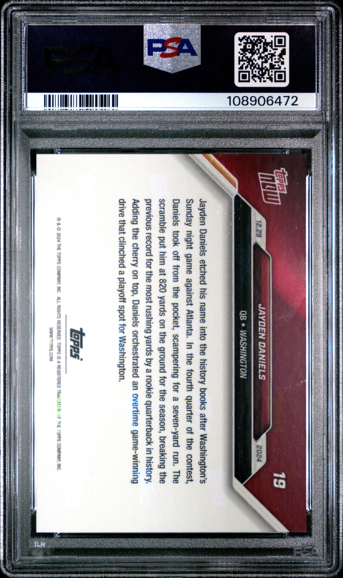 Graded 2024 Topps Now Jayden Daniels #19 Rookie RC Football Card PSA 10 Gem Mint