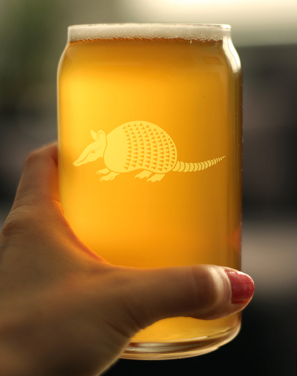 Armadillo Engraved Beer Can Glass Texas Gifts and Souvenirs Beer Can Shaped Pint Glass - 16oz