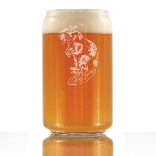 Beaver Engraved Beer Can Glass Beaver Gifts and Rustic Cabin Home Decor Beer Can Shaped Pint Glass - 16oz
