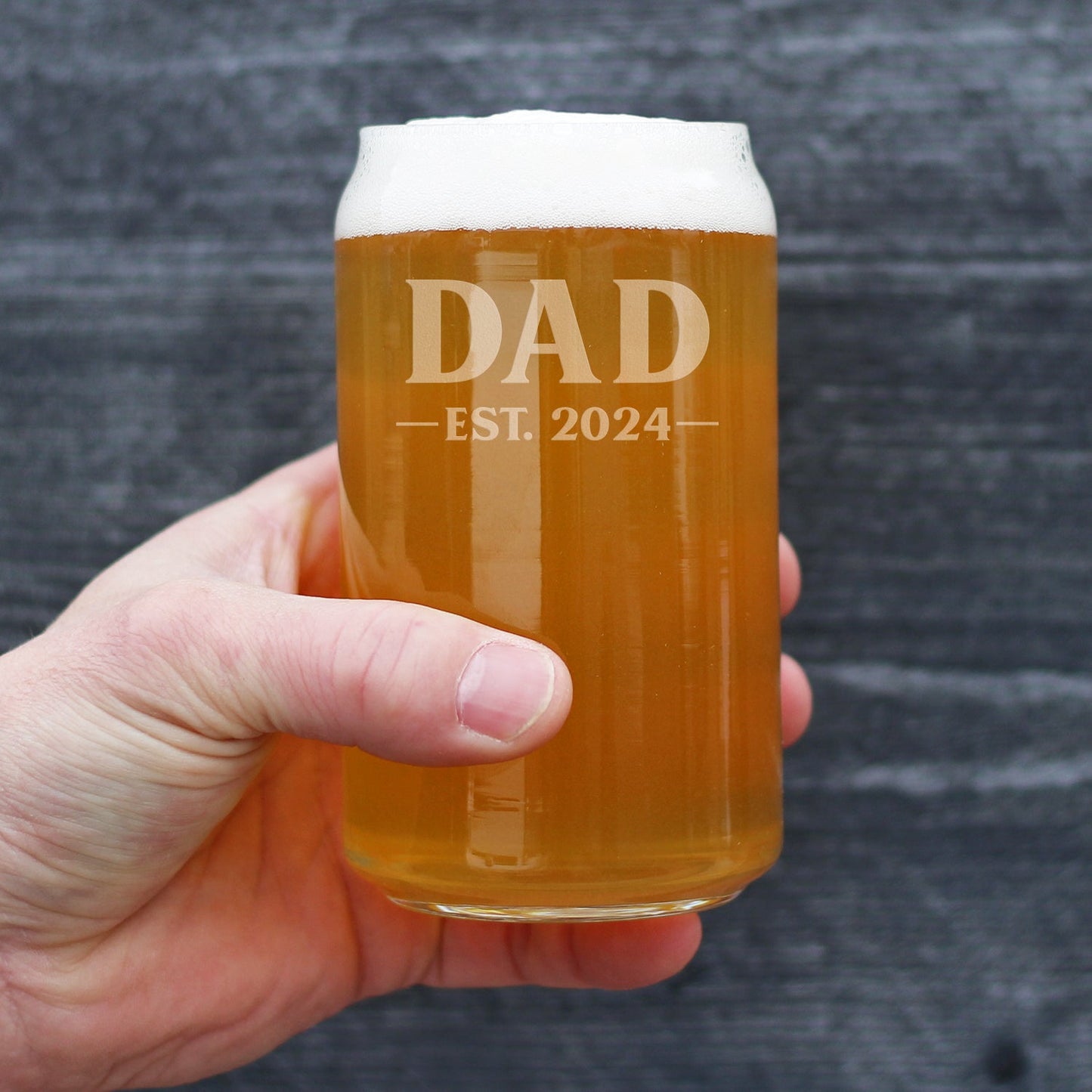 Dad Est 2024 - New Father Beer Can Pint Glass Gift for First Time Parents - Bold 16 Oz Glasses