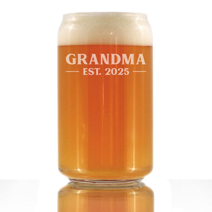 Grandma Est 2025 - New Grandmother Beer Can Pint Glass Gift for First Time Grandparents - Bold 16 Oz Glasses