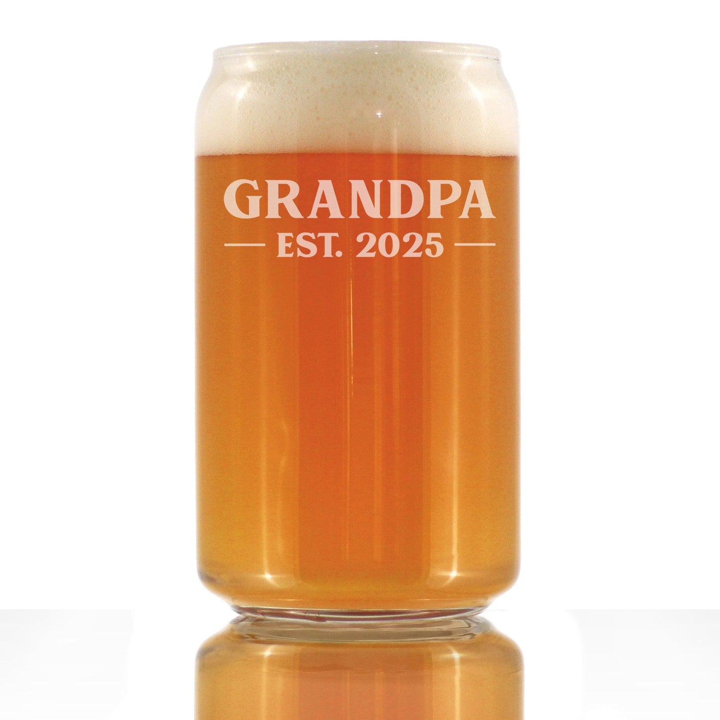 Grandpa Est 2025 - New Grandfather Beer Can Pint Glass Gift for First Time Grandparents - Bold 16 Oz Glasses