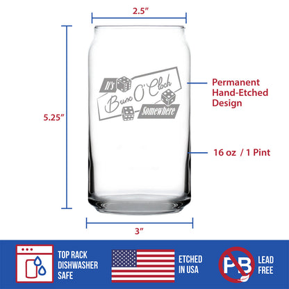 BuncO 'Clock Somewhere Beer Can Pint Glass - Bunco Decor and Bunco Gifts for Women - 16 Oz Glasses