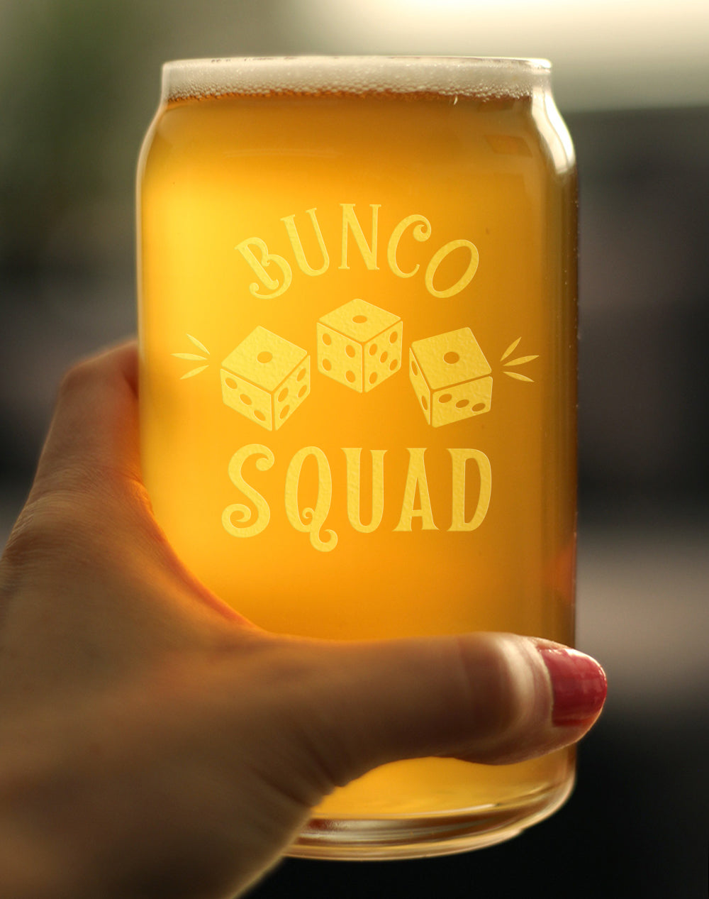 Bunco Squad Beer Can Pint Glass - Bunco Decor and Bunco Gifts for Women - 16 Oz Glasses