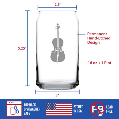Cello - Beer Can Pint Glass - Orchestra Gifts for Cellists - 16 oz Glasses