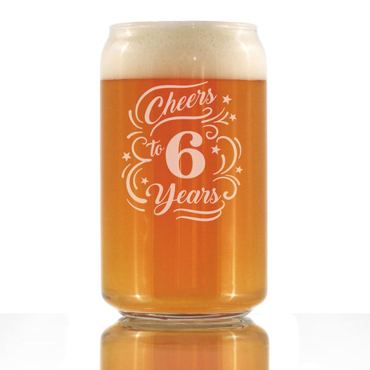 Cheers to 6 Years - Beer Can Pint Glass Gifts for Women & Men - 6th Anniversary Party Decor - 16 Oz Glasses